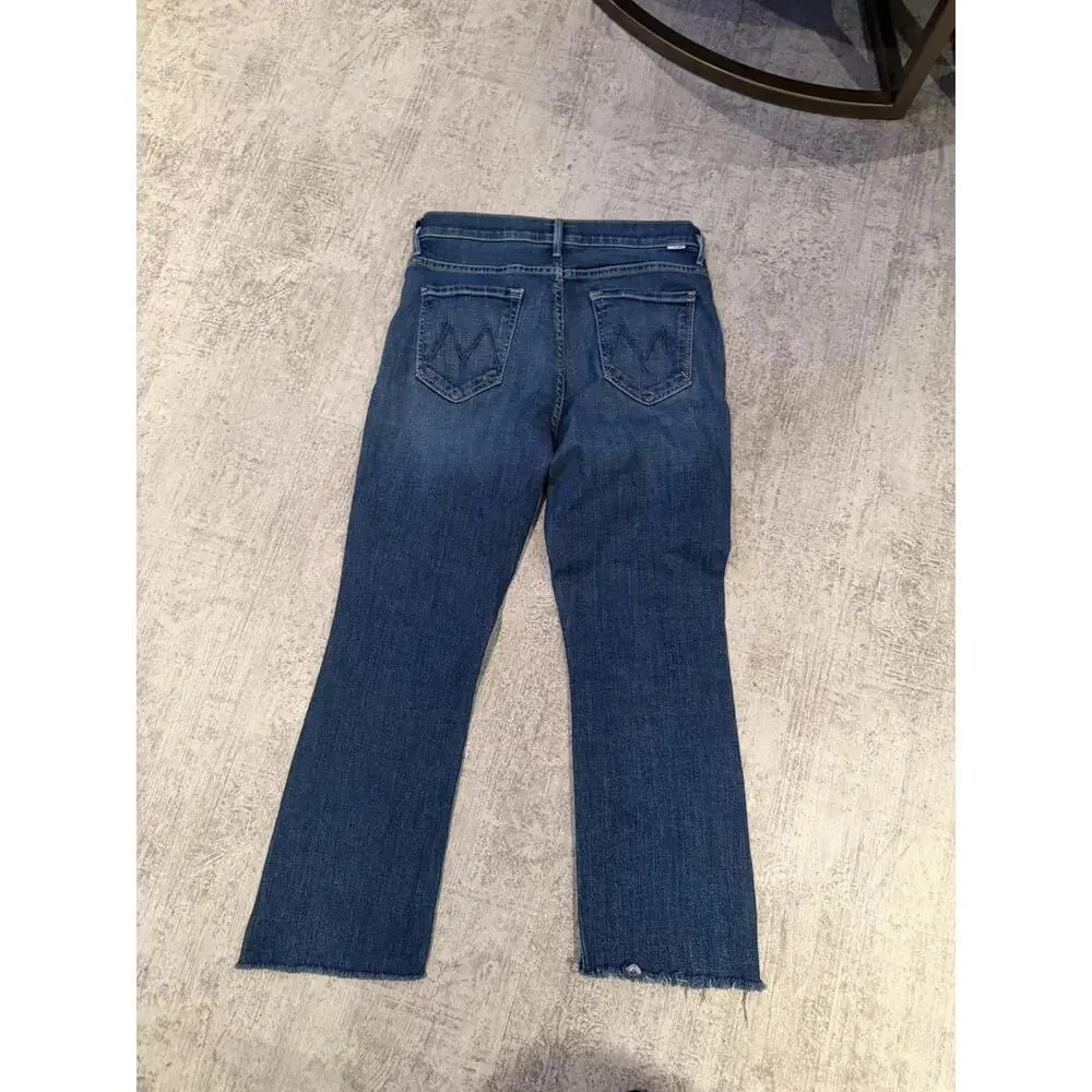 Mother Dark Blue Insider Step Crop Fray Jeans in Girl Crush Size 29 - Picture 5 of 6